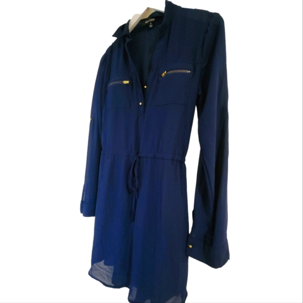 New Look Long Sleeve Navy Blue Dress with elastic waist Size: Small